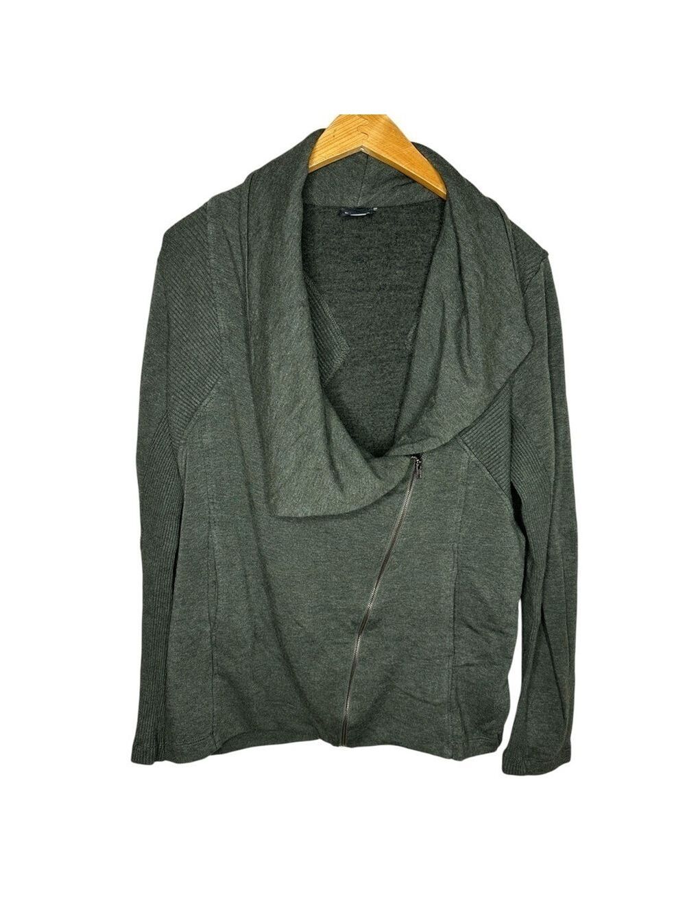H by Bordeaux Women’s Zip Front Gray Asymmetrical Sweater Size L - Picture 2 of 4